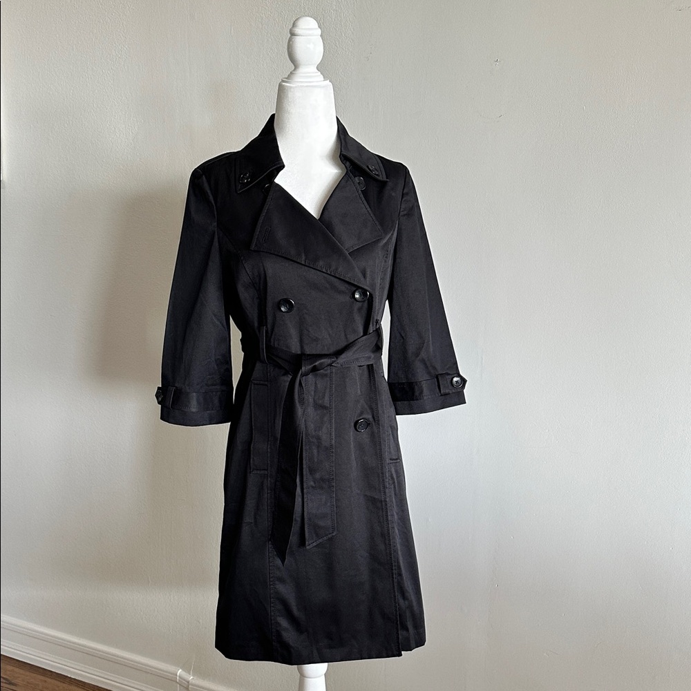 NWT Old Navy Black Double-Breasted 3/4 Sleeve Trench Coat with Tie Belt Size XS